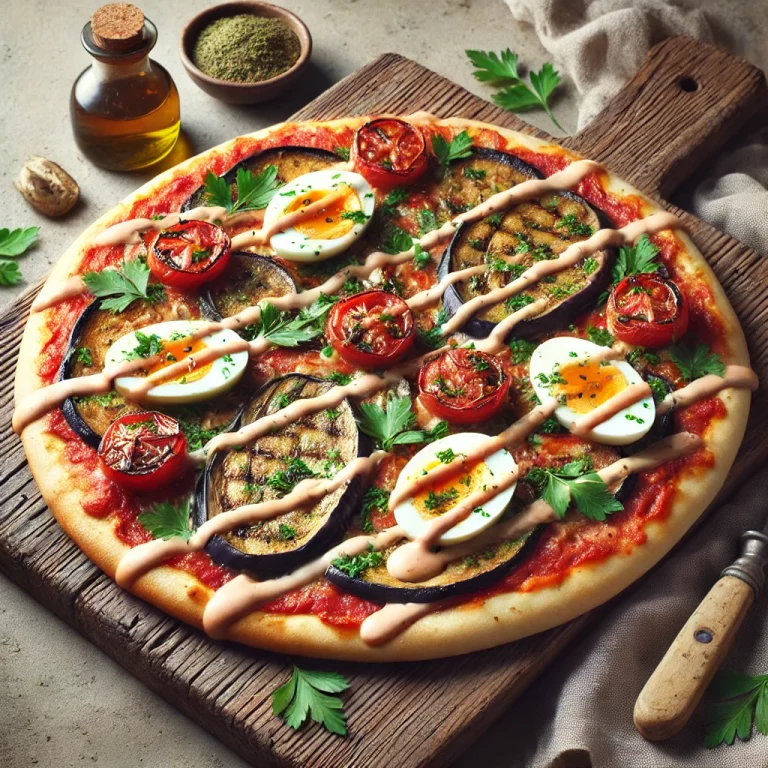 Pizza Sabich tálalva