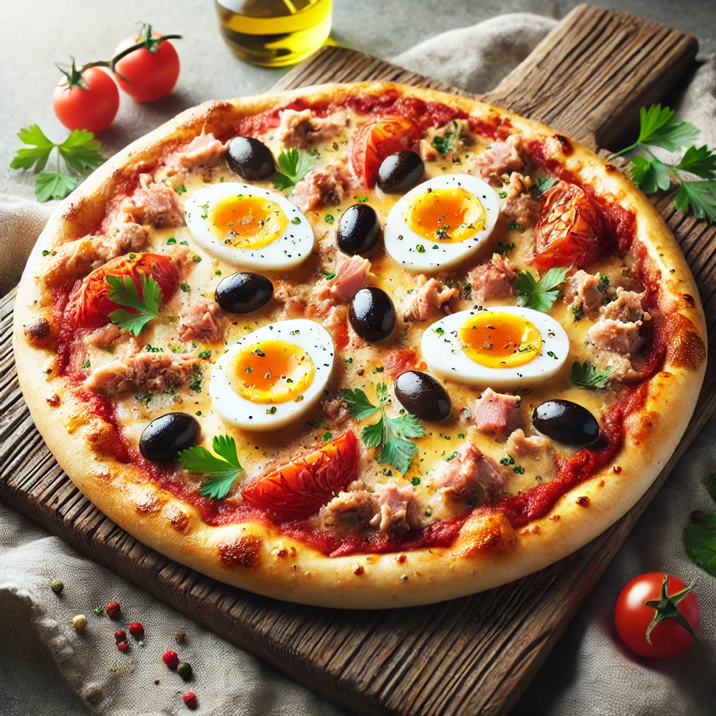 Pizza Tunisienne, tunéziai tonhallal és tojással