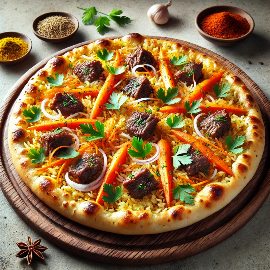 Plov ihlette rizses pizza bárányhússal