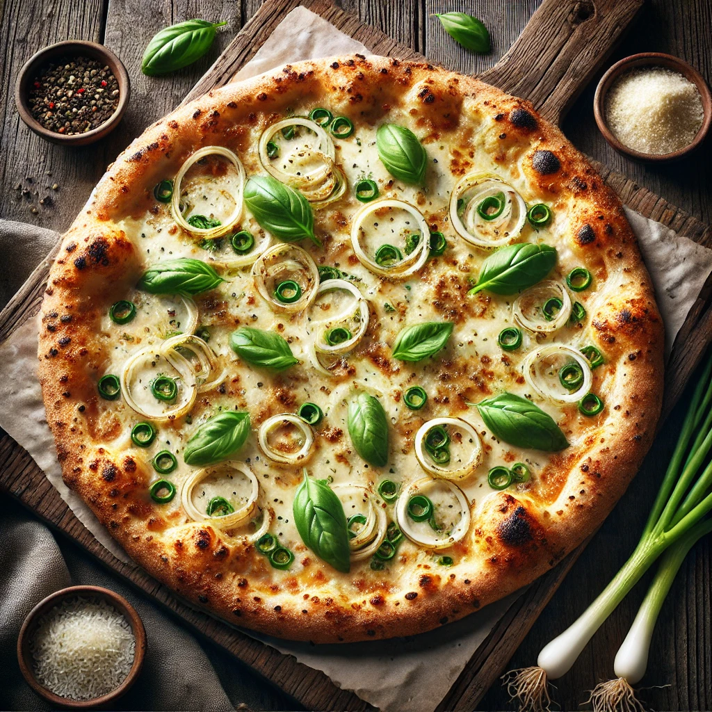 Olasz pizza újhagymával és mozzarellával