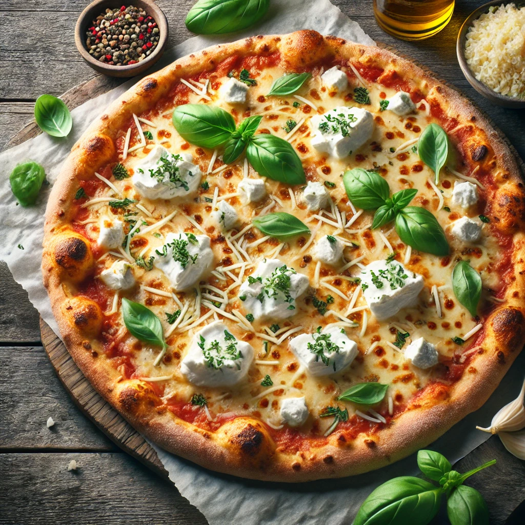 Kecskesajtos olasz pizza mozzarellával és paradicsomszósszal