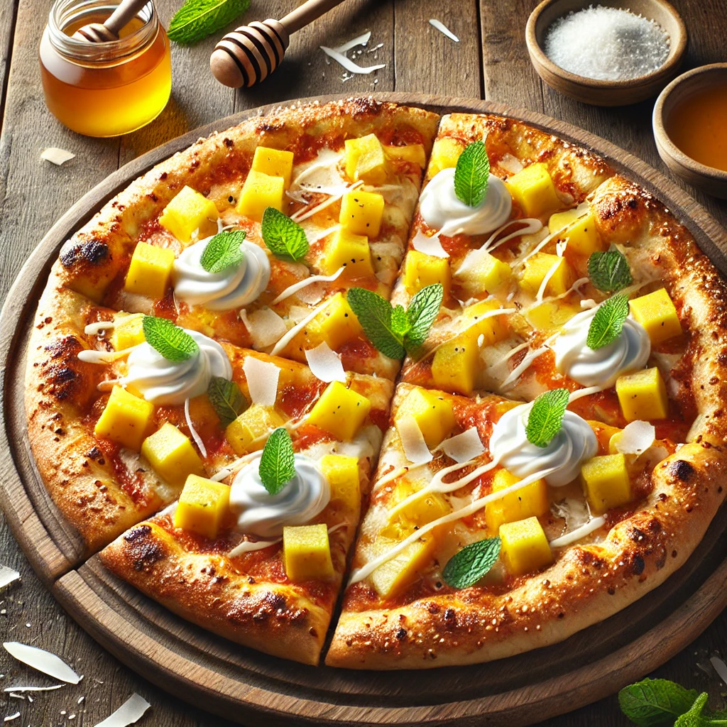 Trópusi gyümölcsös olasz desszert pizza ricottával