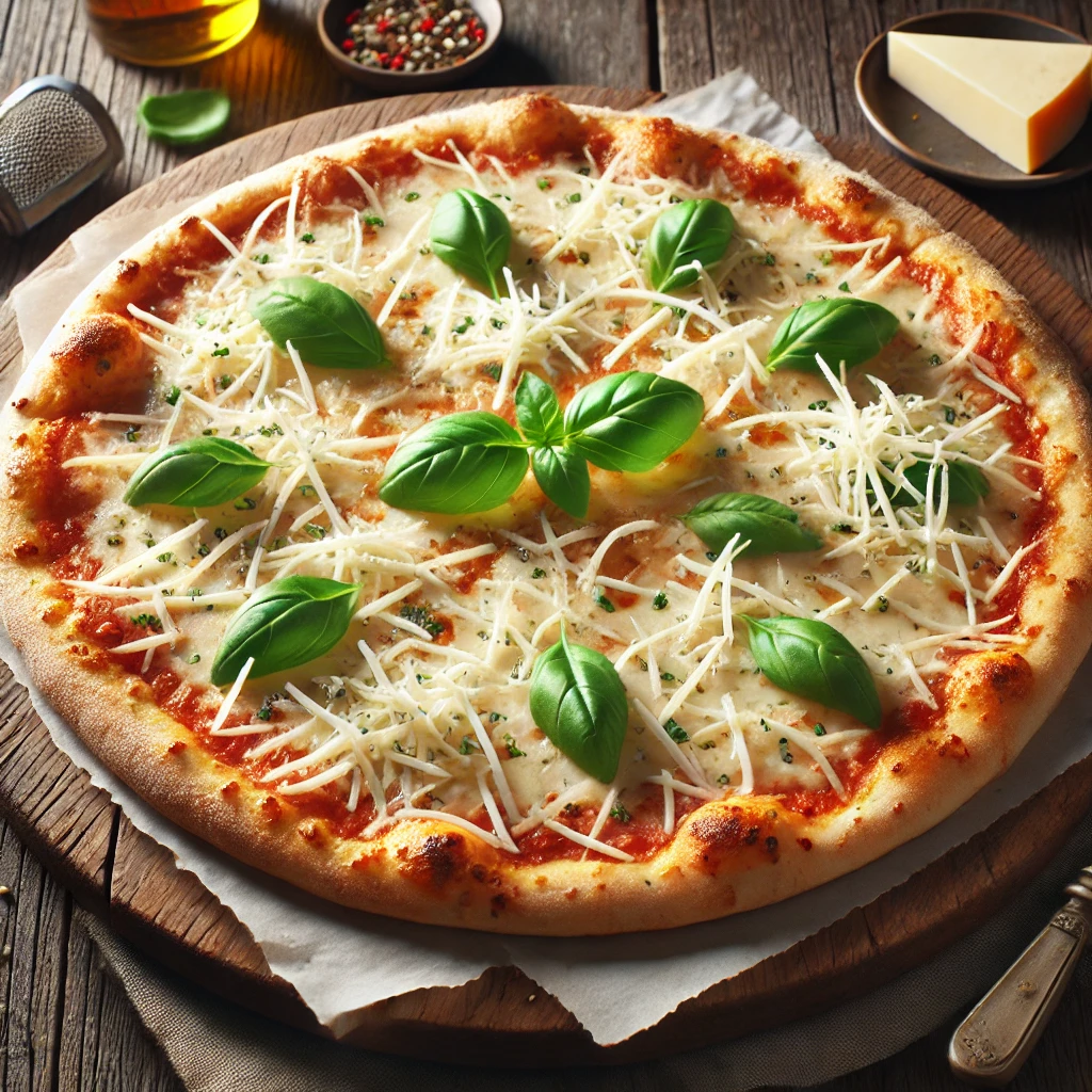 Grana Padano sajtos olasz pizza friss bazsalikommal