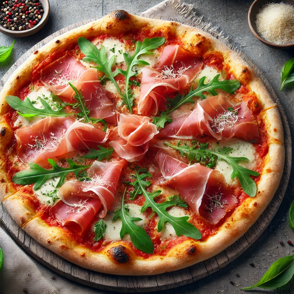 Parmai sonkás pizza recept rukkolával és parmezánnal