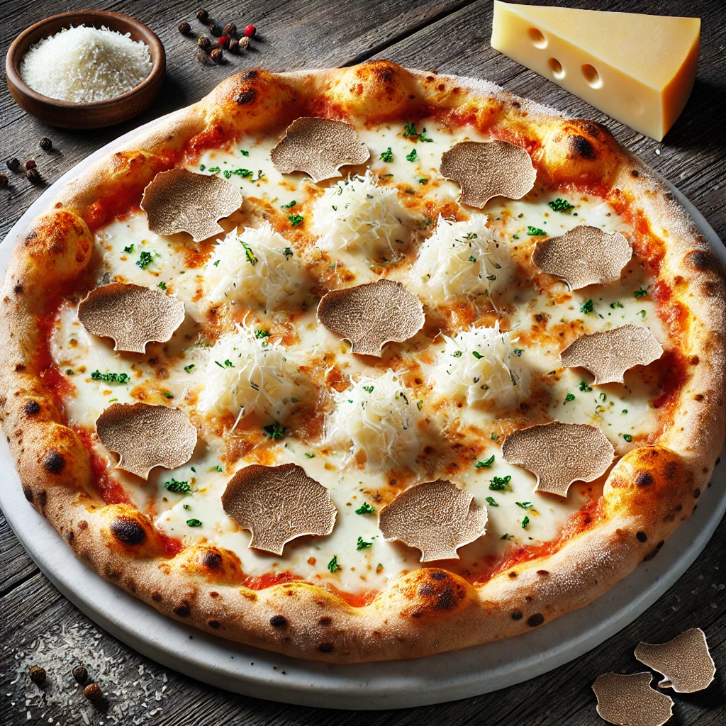 Luxuspizza fehér szarvasgombával, mozzarellával és tejszínes alappal
