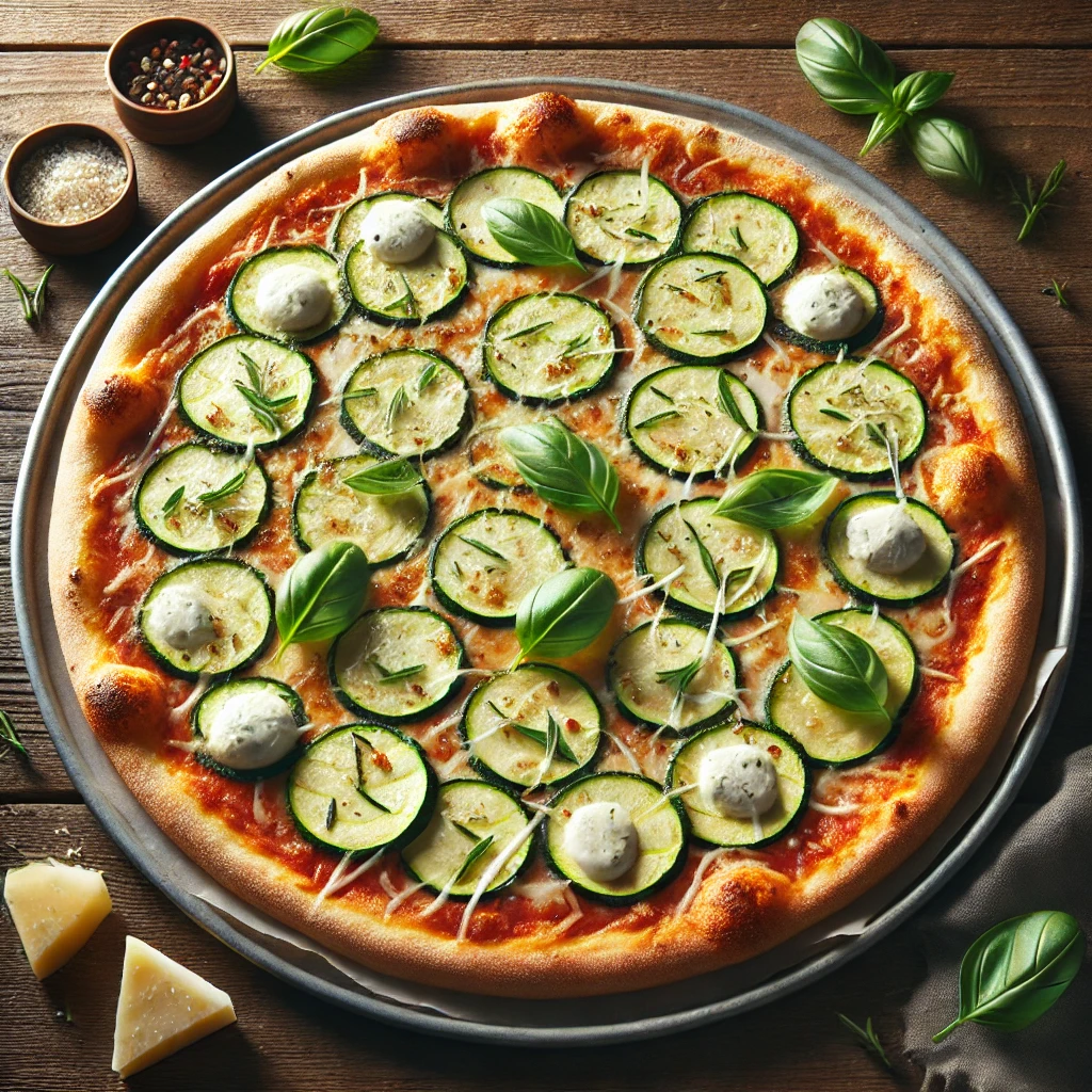 Olasz pizza cukkinivel, mozzarellával és parmezánnal