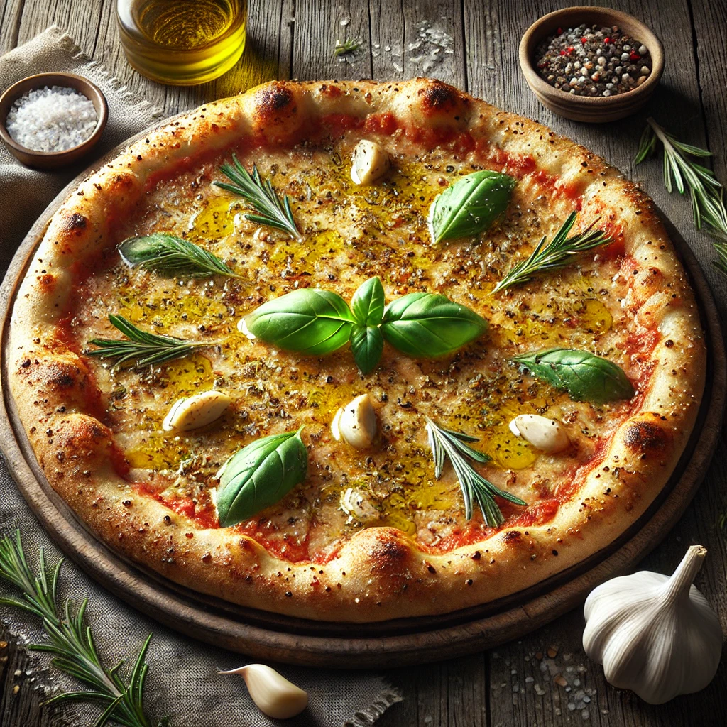 Egyszerű olasz pizza extra szűz olívaolajjal és rozmaringgal