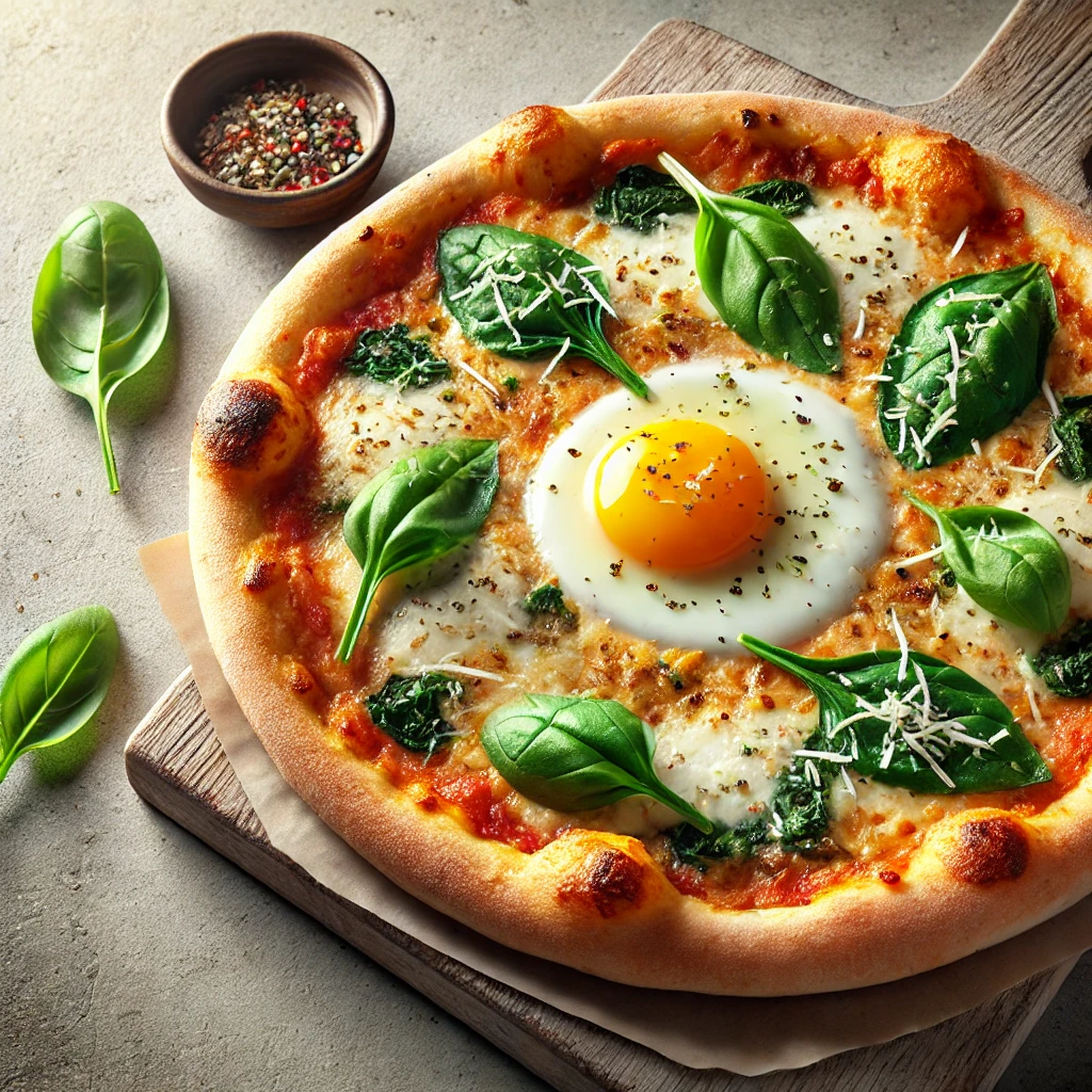 Friss tojással és spenóttal készült pizza recept