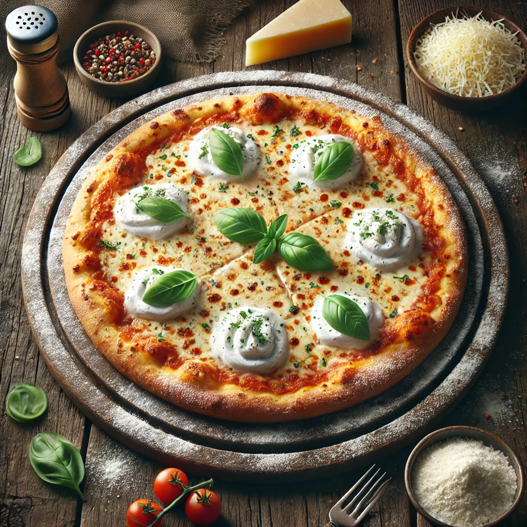 Krémes sajtos olasz pizza mozzarellával és ricottával