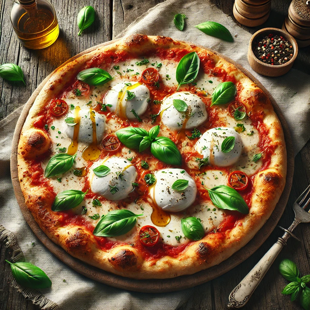 Klasszikus olasz pizza bivaly mozzarellával és paradicsomszósszal