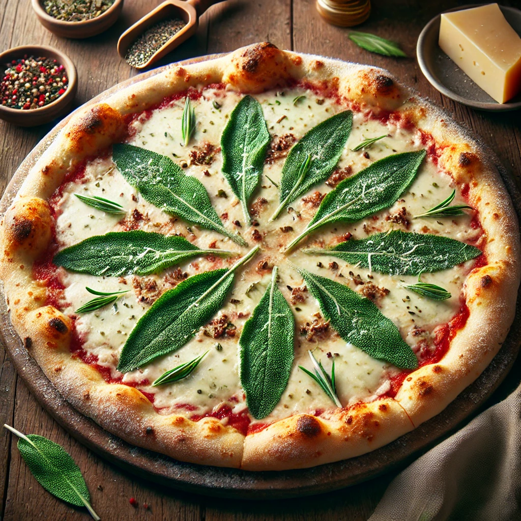 Különleges zsályás olasz pizza tejszínes alappal