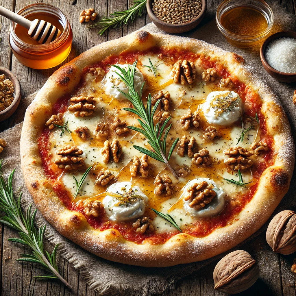 Diós és sajtos olasz pizza friss rozmaringgal