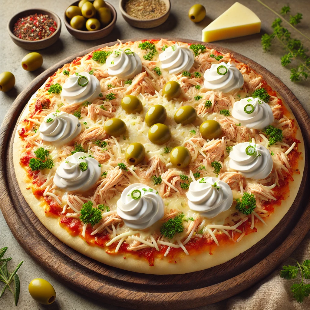 Brazil stílusú pizza csirkemellel és lágy krémsajttal