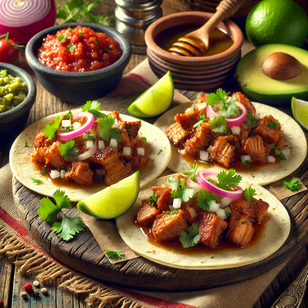 Authentic Mexican pork carnitas, crispy and tender