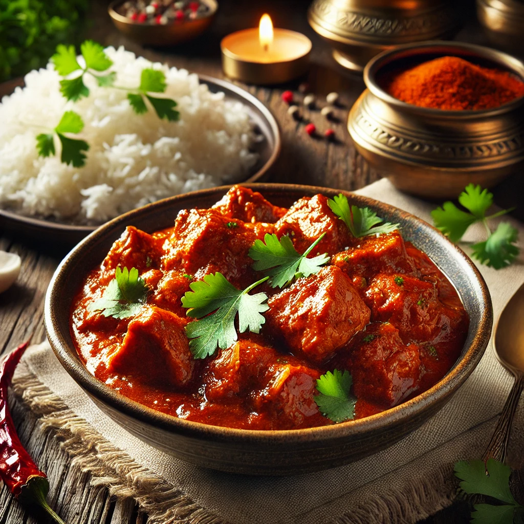 Autentikus indiai Pork Vindaloo fűszeres ízekkel