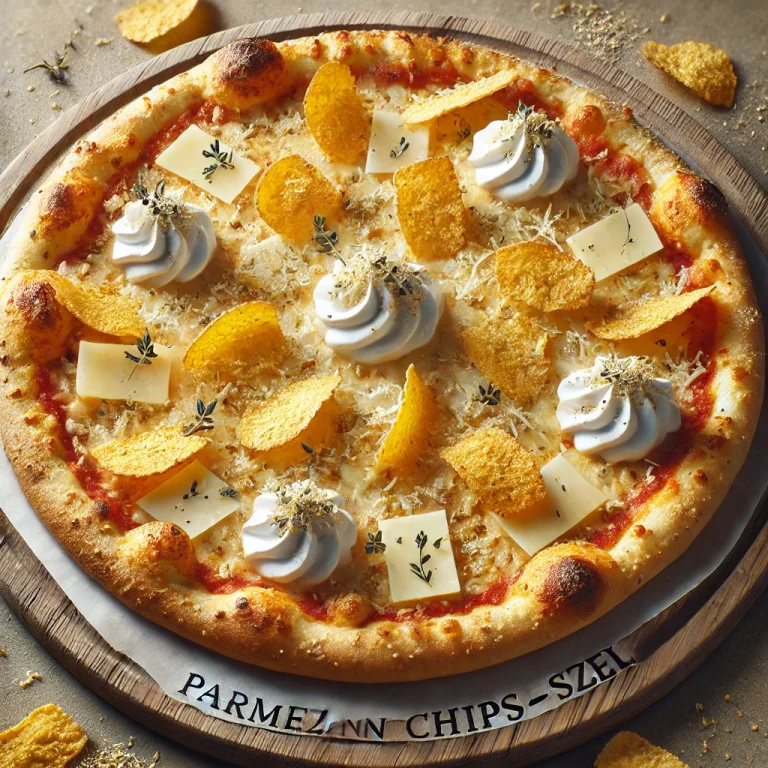 Quattro Formaggi pizza parmezánchips-szel tálalva