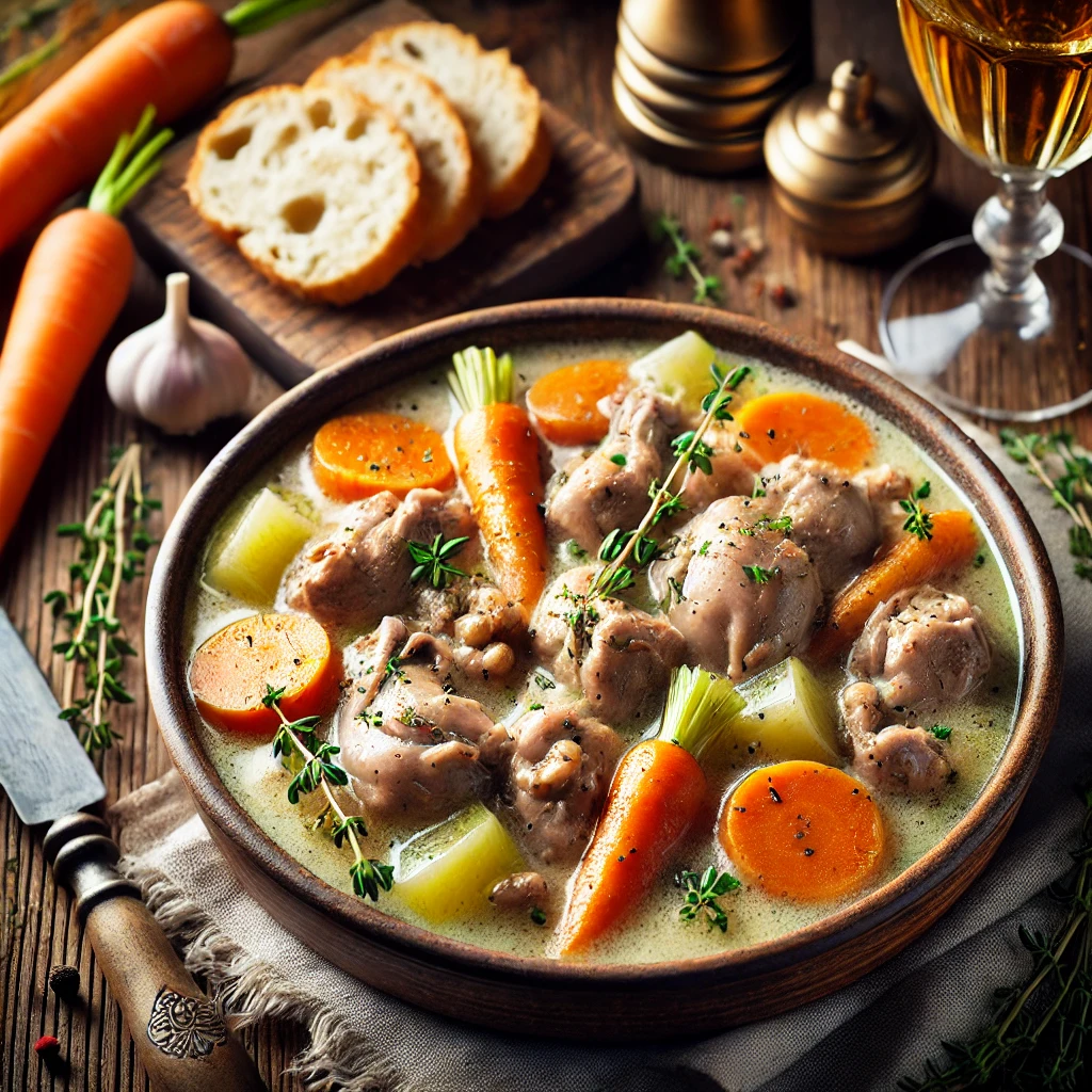 Tender rabbit in a flavorful white wine and herb sauce