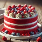 Red velvet torta vegán változat friss gyümölcsökkel
