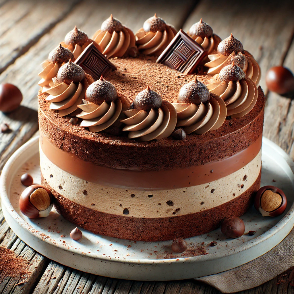 Gazdag csokoládéval és gesztenyével készült torta