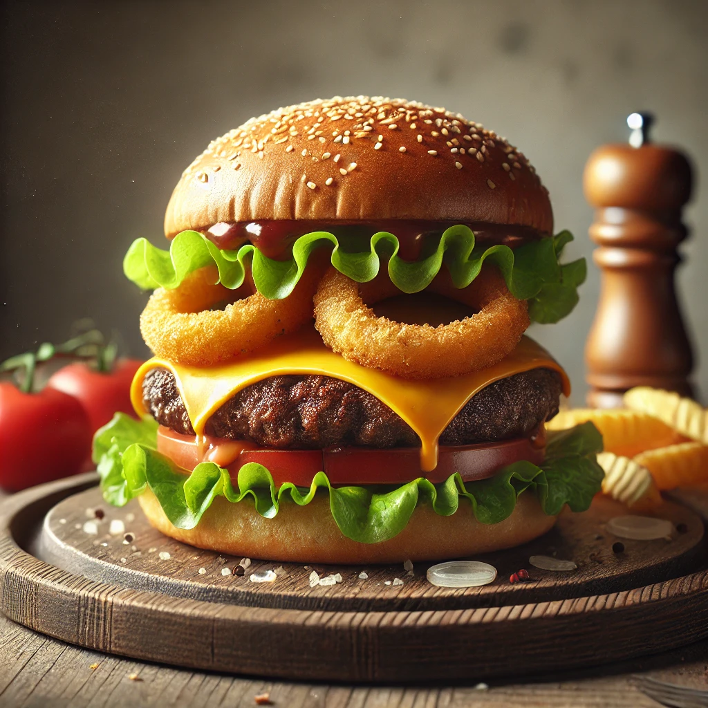 Ízletes házi sajtos hamburger friss hozzávalókkal