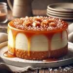 Sajttorta karamellel tálalva