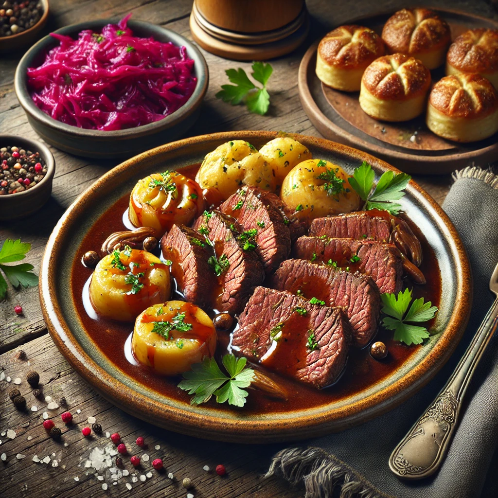 Autentikus német Sauerbraten pácolt marhahúsból