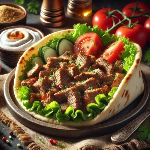 Autentikus Shoarma bárányhússal és friss hozzávalókkal