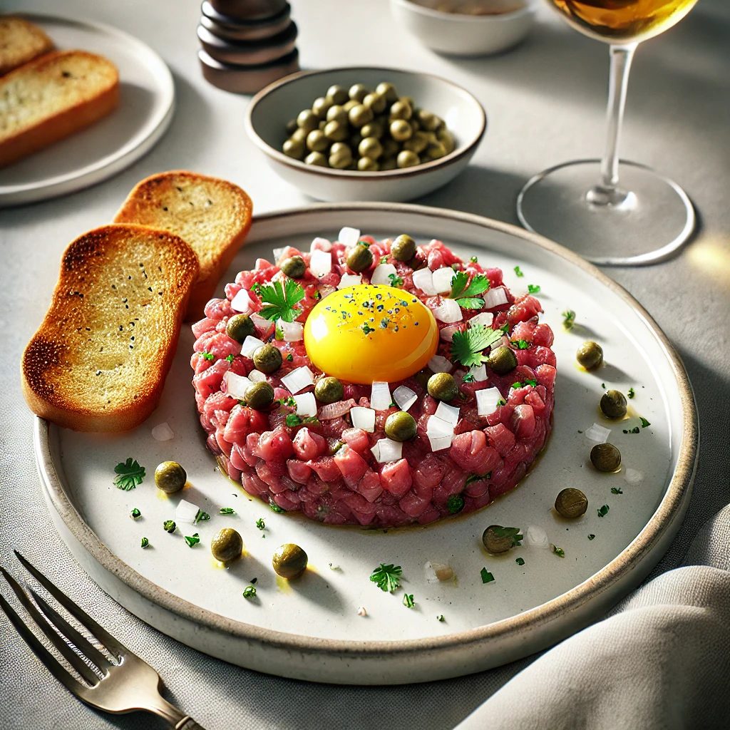 Autentikus francia Steak Tartare nyers marhahússal