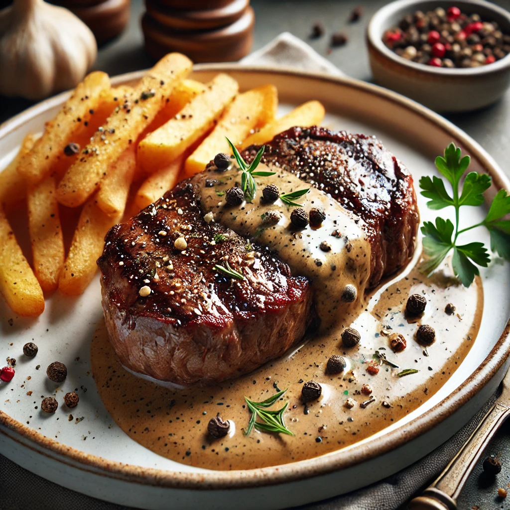 Klasszikus francia steak au poivre tejszínes borsmártással