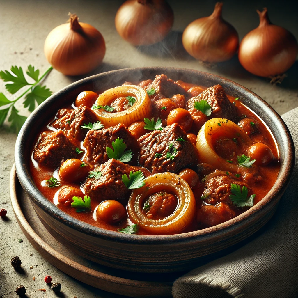 Tradicionális görög ragu paradicsomos szósszal és marhahússal
