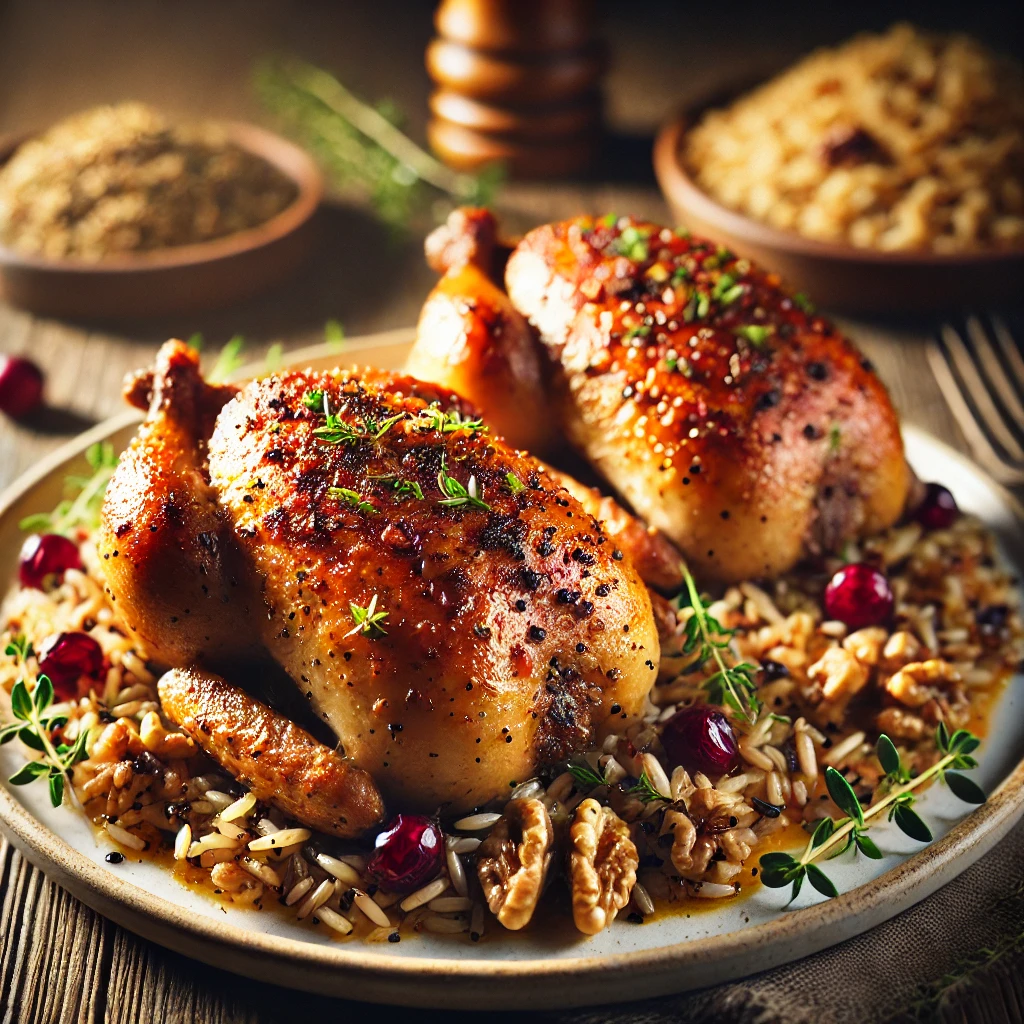 Elegant stuffed quail with a flavorful wild rice filling