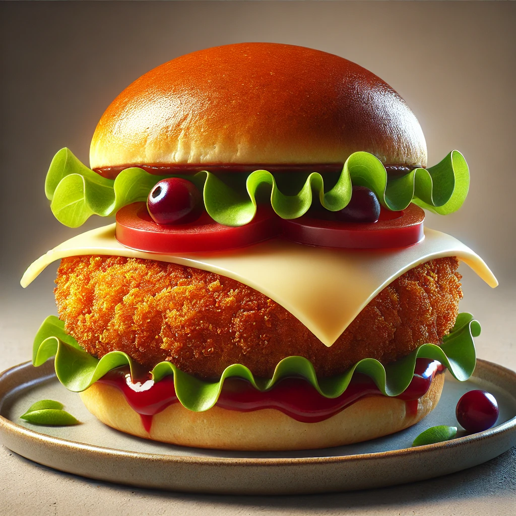 Áfonyaszósszal és ropogós panírozott sajttal készült burger