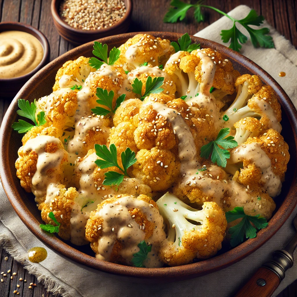 Egyszerű és egészséges vegán sült karfiol saláta recept.