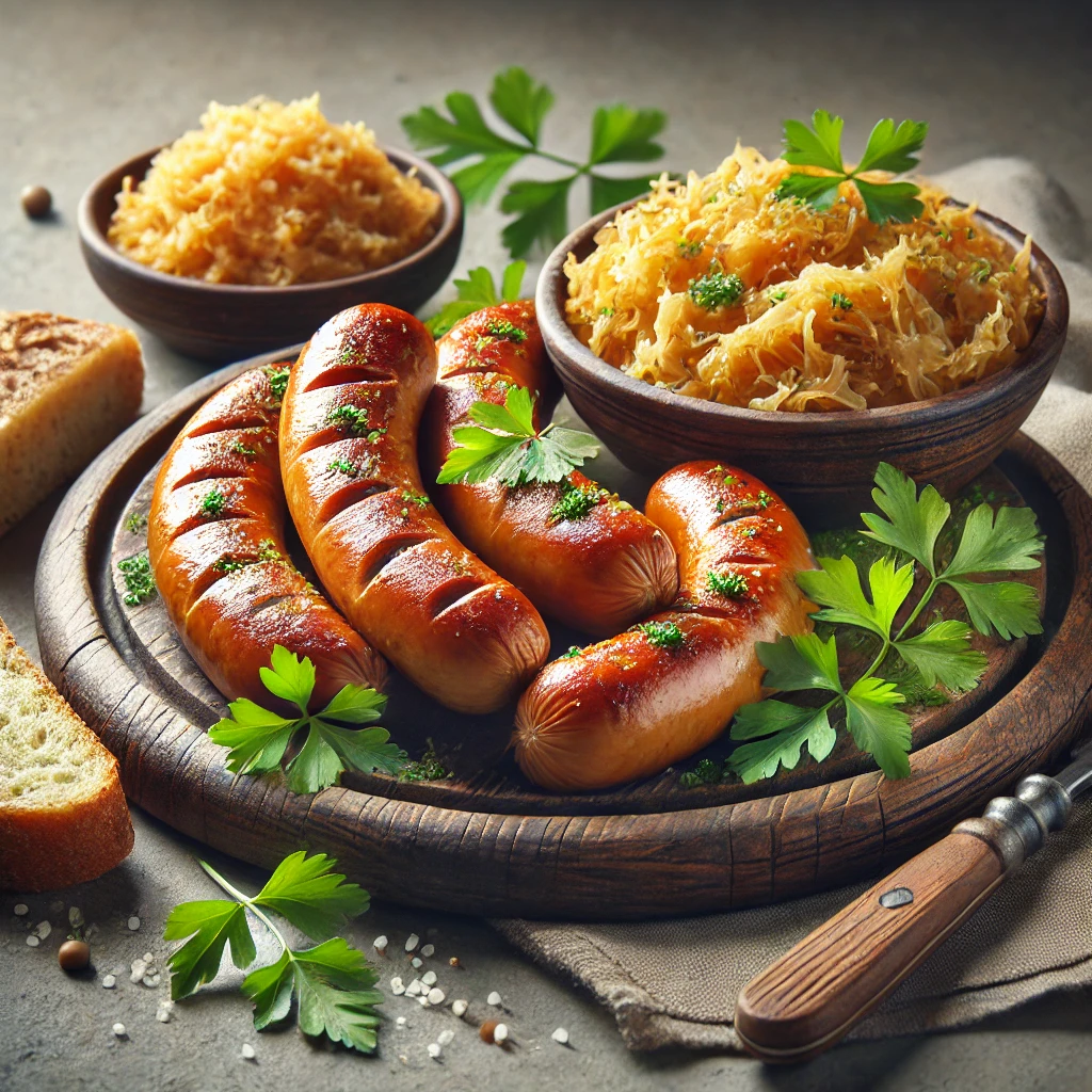 Egyszerű és ízletes sült kolbász káposztával