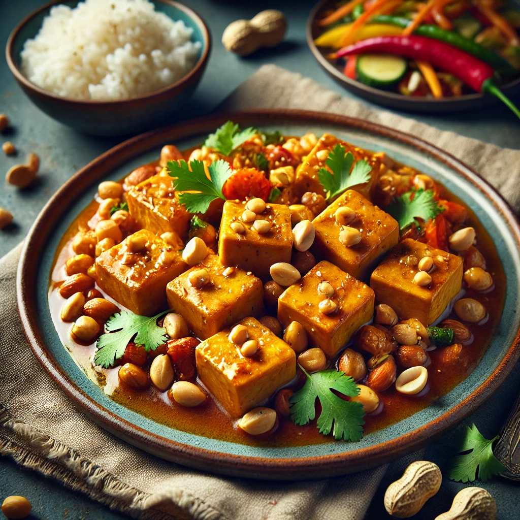 Ízletes és fűszeres sült tofu mogyorós pácban