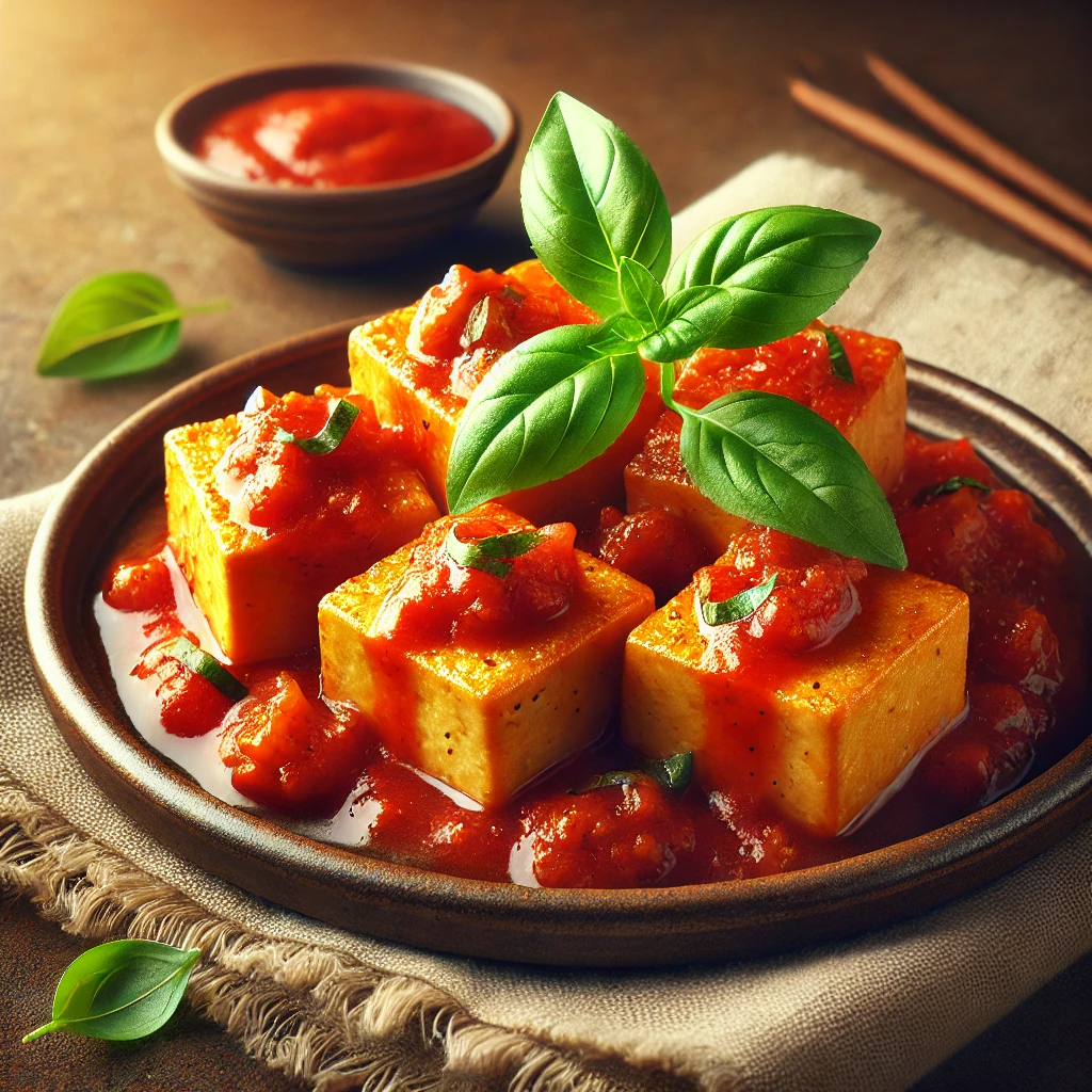 Ízletes és egészséges sült tofu paradicsomszósszal