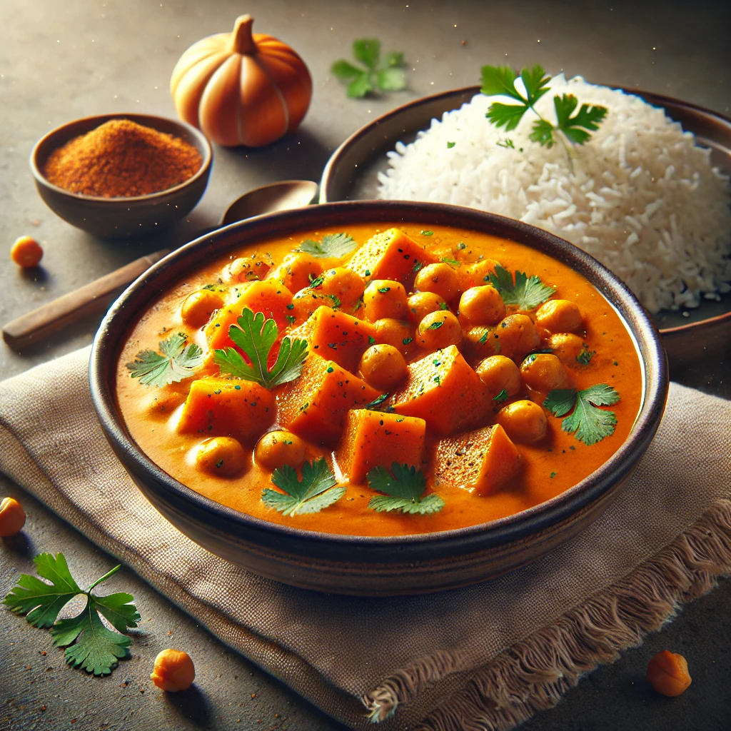 Krémes sütőtök curry csicseriborsóval és kókusztejjel