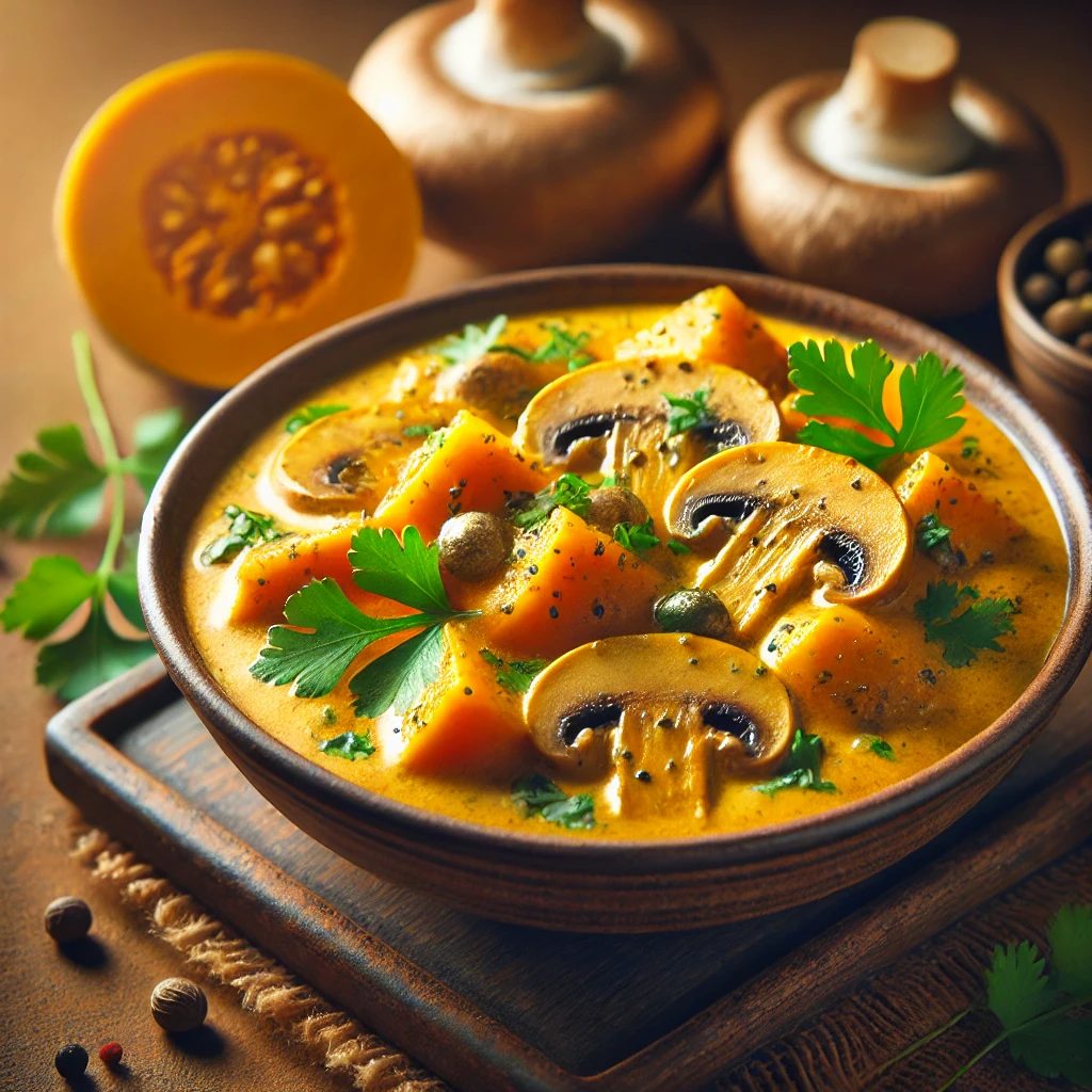 Krémes és fűszeres sütőtökös gomba curry