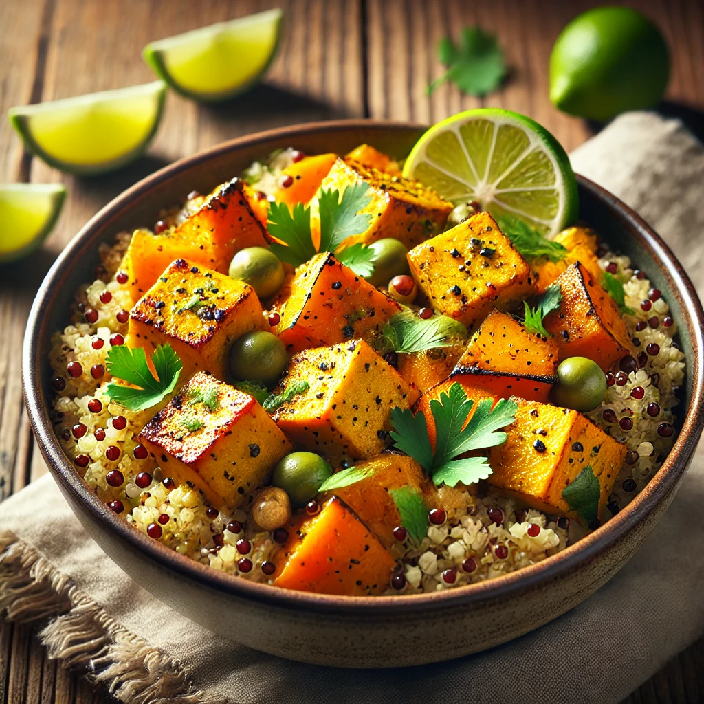 Tápláló és egzotikus quinoa curry sült sütőtökkel és lime tofuval