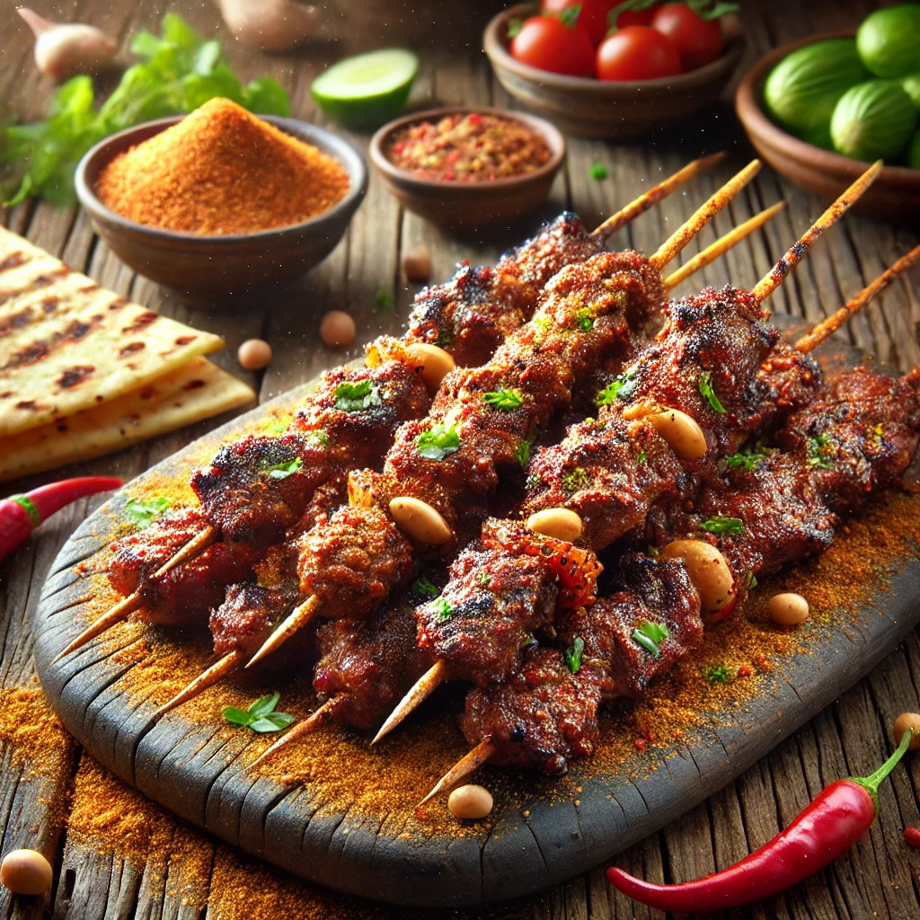 Autentikus nigériai Suya grillnyárs földimogyorós pácban