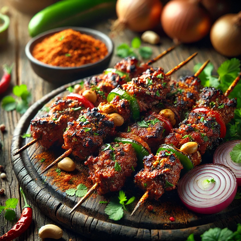 Autentikus nigériai fűszeres nyársak grillezett húsból