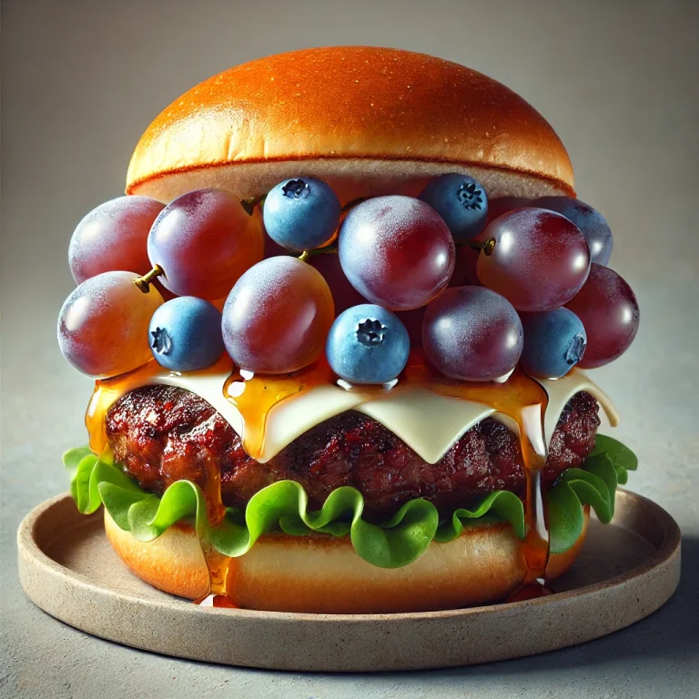 Szőlős-Kéksajtos Burger tálalva