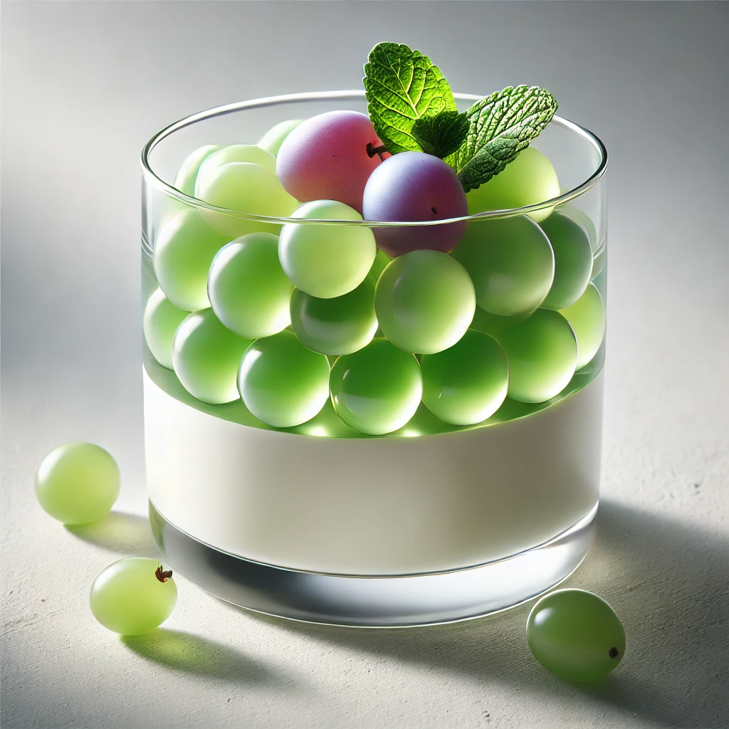 Krémes panna cotta szőlőzselével és friss szőlőszemekkel díszítve