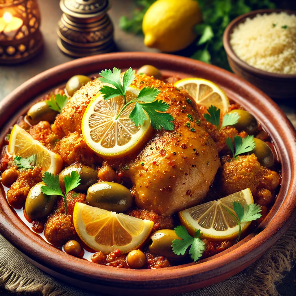 Exotic Moroccan tagine with lemons and olives