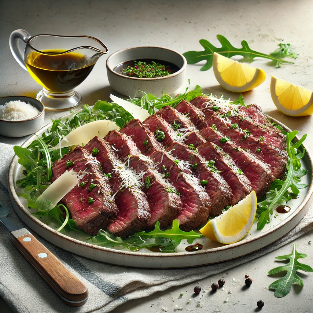 Olasz szeletelt steak rukolaágyon parmezánnal