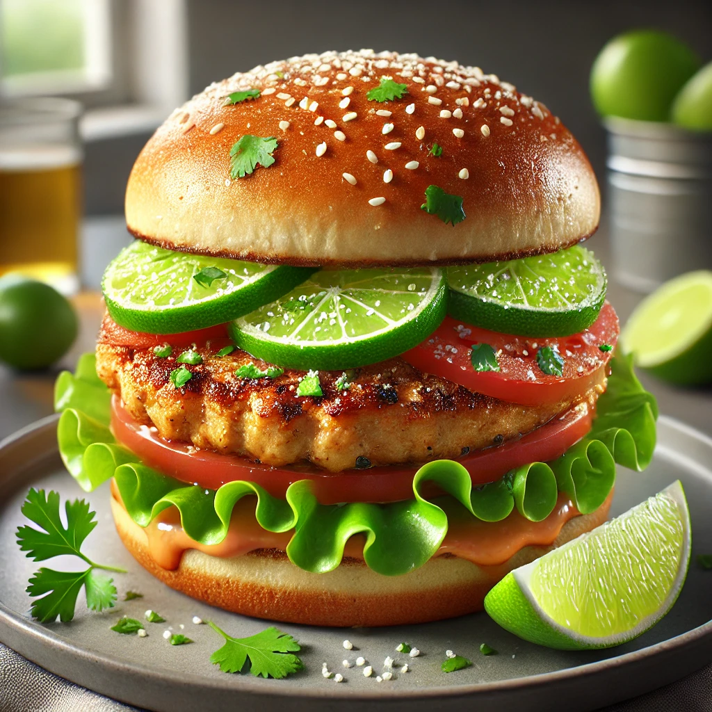 Egzotikus burger tequilÃ¡s csirkehÃºssal Ã©s lime-mal