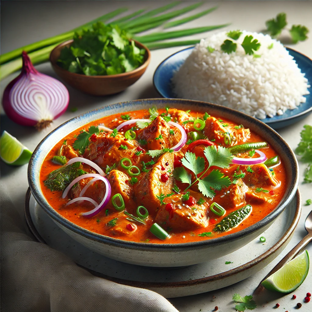 Finom Thai vörös curry csirke kókusztejjel és friss zöldségekkel