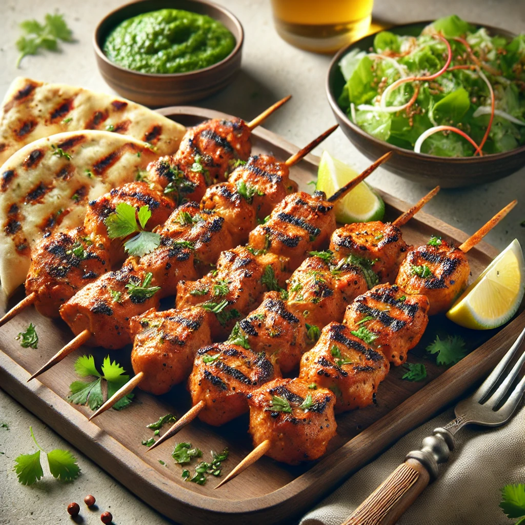 Grillezett tikka kebab joghurtos páccal és friss salátával