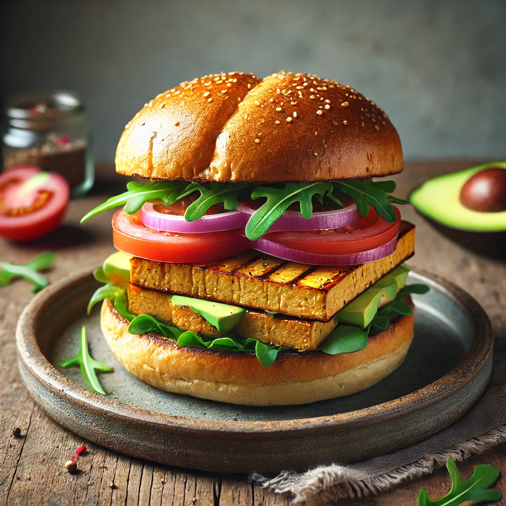 Vegán burger ropogós tofuval és avokádóval