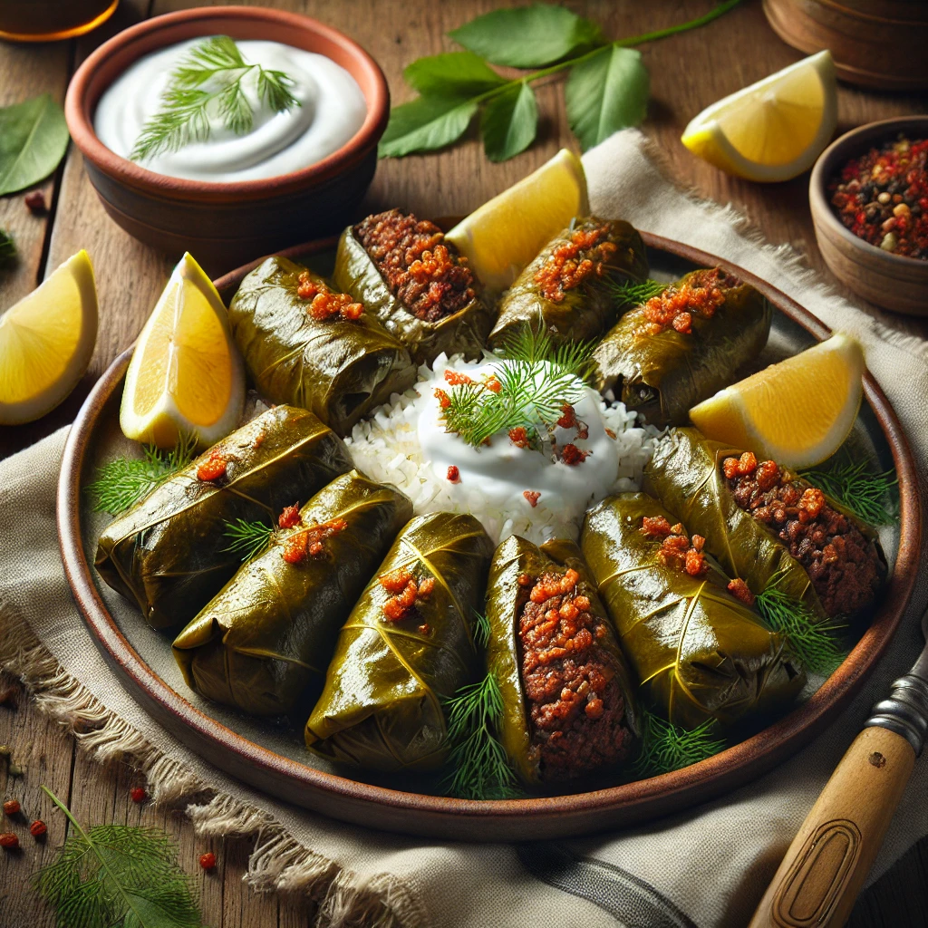 Mediterrán töltött szőlőlevél hagyományos módon